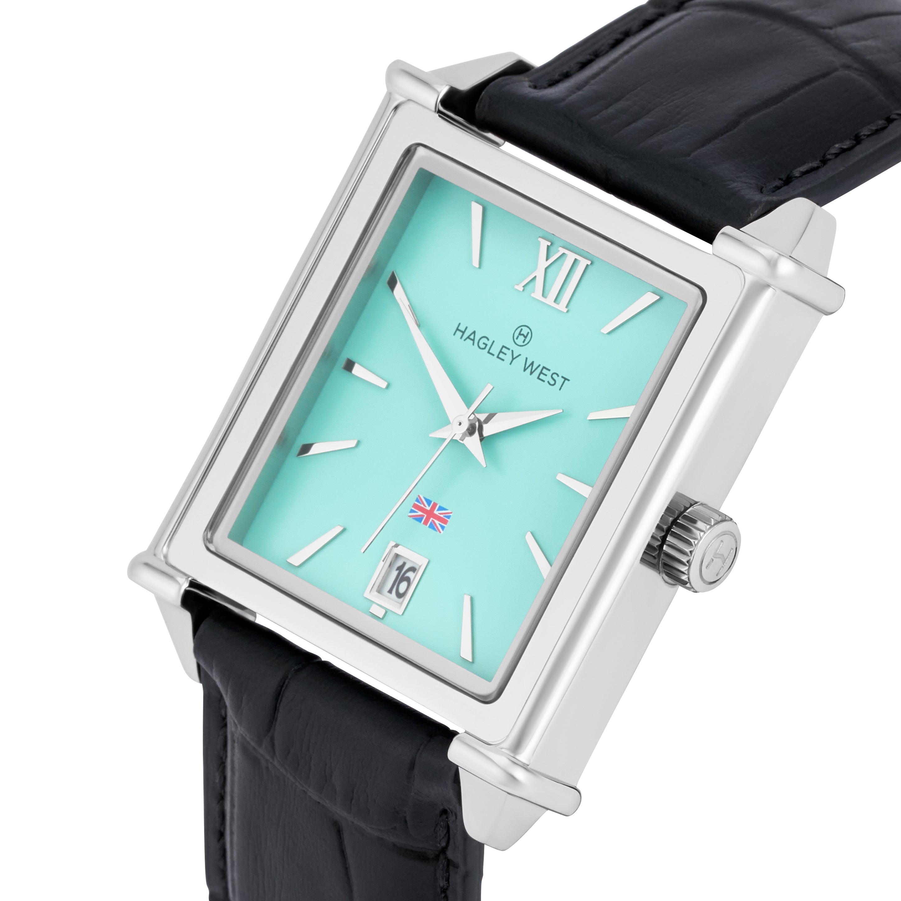 Brit Skye | Aquamarine Face Men's Watch | Black Bamboo Leather